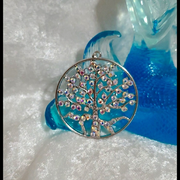 Silvertone AB rhinestones tree design pierced earrings - Picture 2 of 5